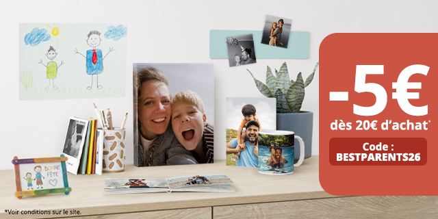 Objets et cadeaux photo, mugs, photos sur toile, tirages, posters pêle mêle pour la fête des mères et la fête des pères