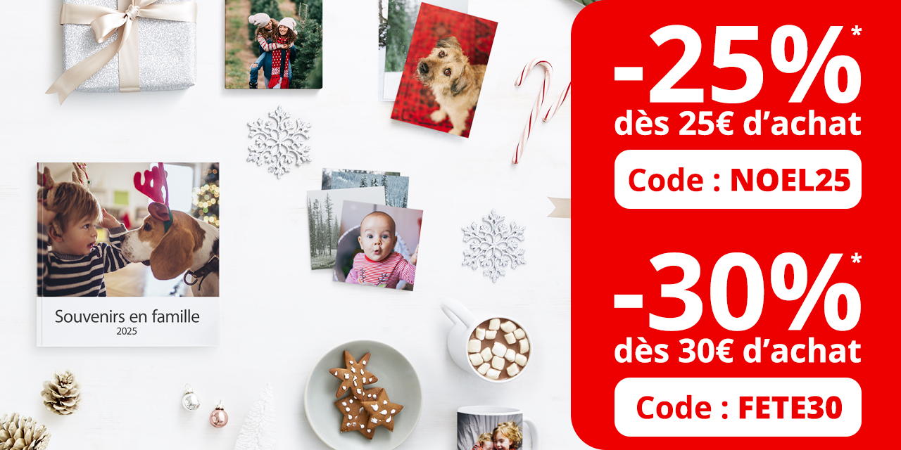 Tirages, livres mugs cadeaux photo Noël